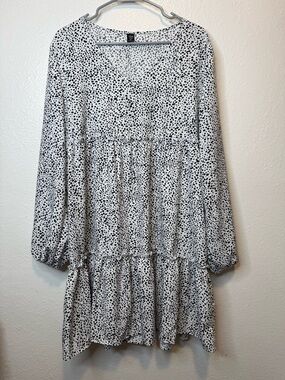SHEIN Curve Black and White Animal Print Long Puff Sleeve Tiered Dress Size 1X